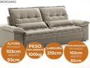 Ver imagem 6 de Sofá Bergamo 2,10m Retrátil e Reclinável Veludocristal Fendi - Netsofas