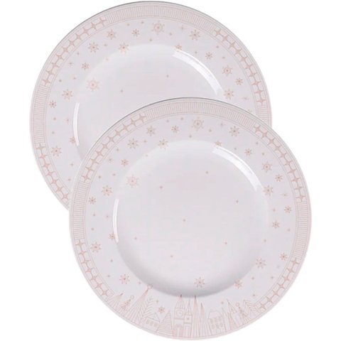 Kit Jogo Pratos Rasos Jantar 8 Pessoas 8pçs Natal Noel 28cm