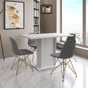 Ver imagem 1 de Mesa Jantar Londres Tampo Branco 120cm 4 Cadeiras Base Dourado Estofado Grafite