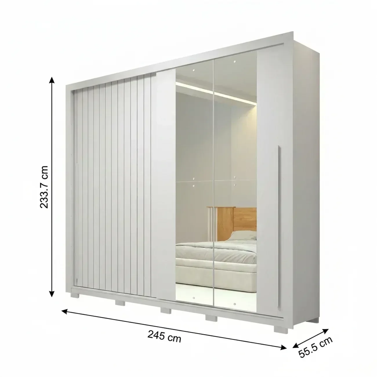Ver imagem 4 de Guarda-Roupa Casal Ripado 2 Portas 4 Gavetas com Espelho Suburban Branco