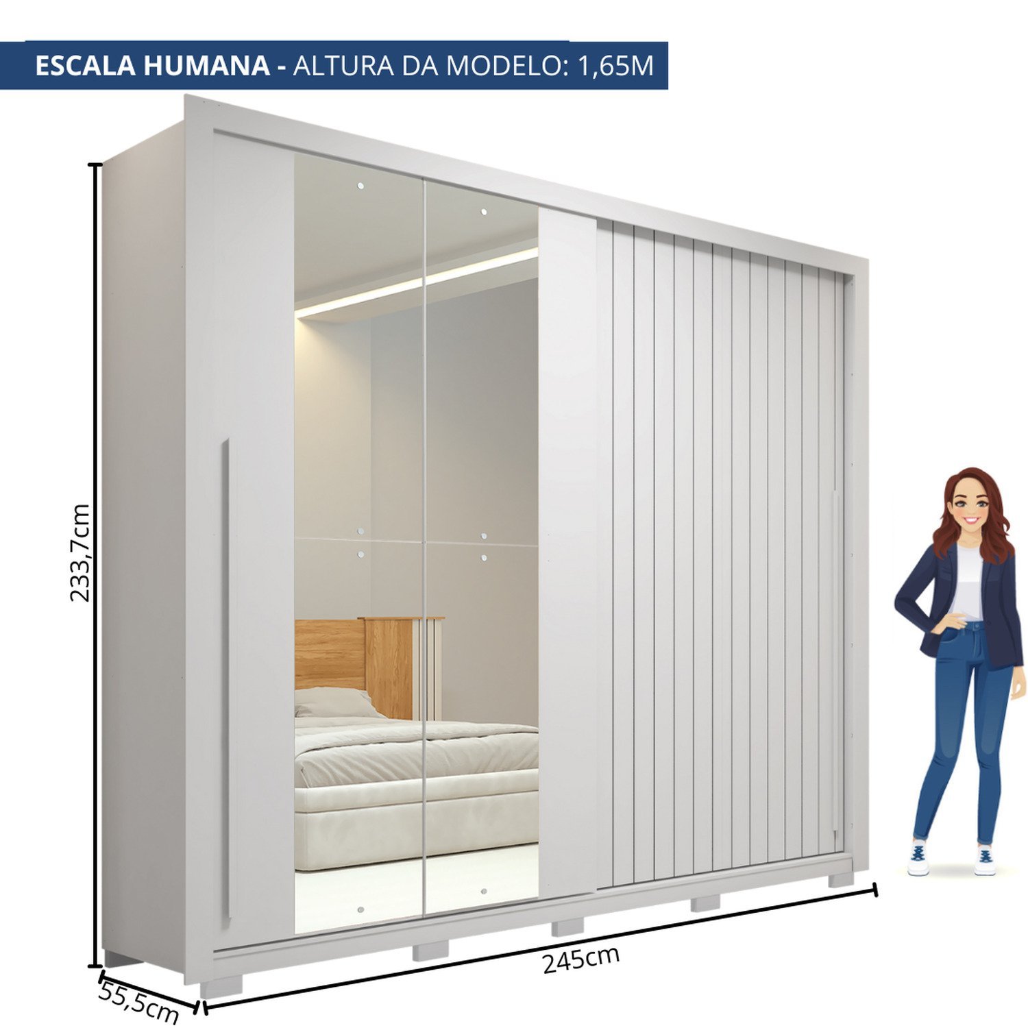 Guarda-roupa Casal Ripado com Espelhos 2 Portas e 4 Gavetas Suburban - 4