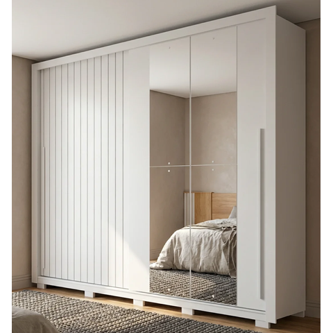 Guarda-Roupa Casal Ripado 2 Portas 4 Gavetas com Espelho Suburban Branco