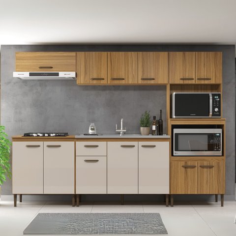 Cozinha Compacta Modulada 5 Peças Berlim Bege/Ipê/Cristalo