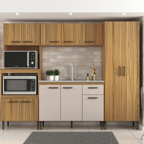 Cozinha Compacta Modulada 4 Peças Berlim Bege/Ipê/Cristalo