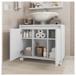 Kit Conjunto Gabinete Armario Banheiro Espelho Clean Branco - 3