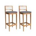 Ver imagem 2 de Kit 2 Banquetas Madeira Mel Churrasqueira Encosto em Trama:Mel com Linho Chumbo
