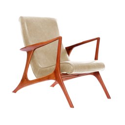 Poltrona Couro Natural Bege Vk Anos 50 Acompanha Puff - 2 Poltrona Couro Natural Bege Vk Anos 50 Acompanha Puff - 2