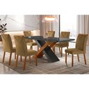 Ver imagem 1 de Conjunto: Mesa de Cozinha Imperatriz Tampo Madeirado C/ Vidro Curvo 180x90 e 6 Cadeiras Amsterdã