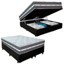 Ver imagem 1 de Cama Box Baú Casal Bipartido Sintético + Colchão Anjos Black Graphite Molas Ensacadas 138x188x64cm P