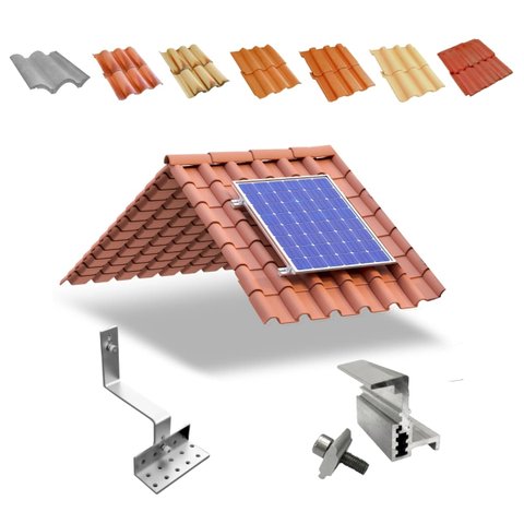 Kit Estrutura Suporte Fixador Linha C para 01 Placa Solar Alumínio e Inox Telha Cerâmica e Cimento |