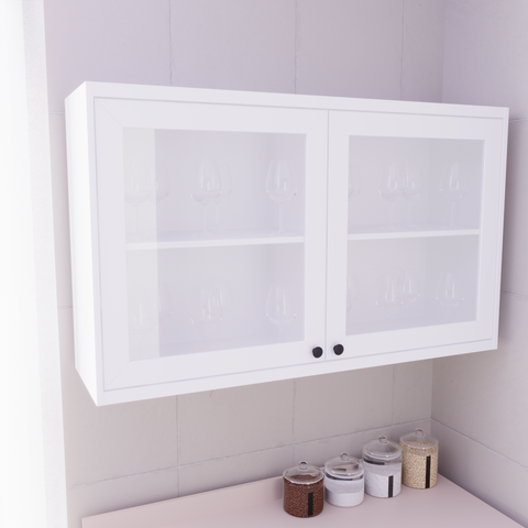Armário Aéreo 120cm 2 Portas com Vidro 100% MDF Cozinha Sevilha Branco