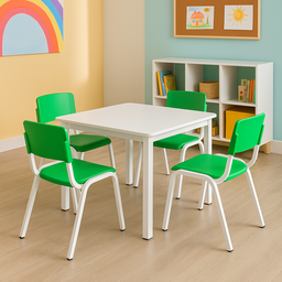 Mesa com 4 Cadeiras Infantil Verde para Sala de Aula - 1