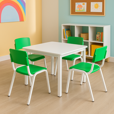 Mesa com 4 Cadeiras Infantil Verde para Sala de Aula