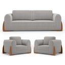 Ver imagem 1 de Kit 02 Poltronas e 01 Sofá Bloom 160cm 02 Lugares com Pés de Madeira Bouclê Cinza - Desk Design
