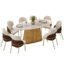 Ver mais imagens de Mesa P/ Cozinha Ryze C/ Tampo Madeirado C/ Vidro Oval 218x108cm Cedro/off White - Dj Móveis