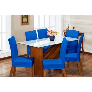 Kit Capa de Cadeira 6 Peças Sala de Jantar Protege o Estofado Renova o Visual Malha Gel Azul Royal