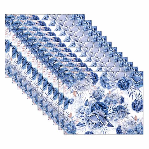 Kit Jogo Americano Rosas Azul - 12 Peças