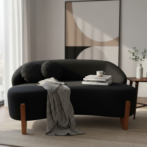 Namoradeira Sofá Feijão Moscou 130cm Orgânica Couro Preto