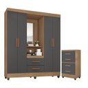 Ver imagem 1 de Guarda Roupa Casal Capela Com cômoda 4 Gavetas Lite nature Cinza - Móveis Leão