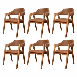 Kit 6 Cadeiras de Madeira 100% Maciça, Estofada e Braço com Corda Náutica Bélgica Living Outdoor Esp