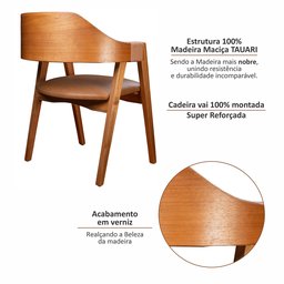 Kit 8 Cadeiras de Madeira Maciça Tauari, Estofada e Braço com Corda Náutica Bélgica Espresso Móveis   - 5