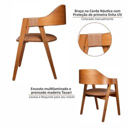 Kit 8 Cadeiras de Madeira Maciça Tauari, Estofada e Braço com Corda Náutica Bélgica Espresso Móveis   - 7