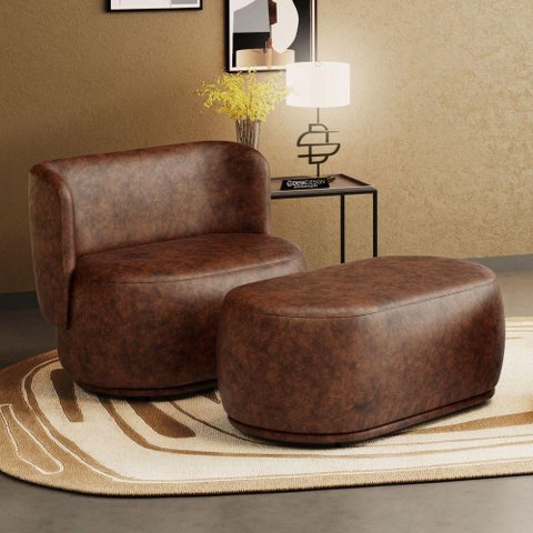 Namoradeira com Puff Orgânico Molly 02 Lugares Couríssimo Whisky - Desk Design Cor Whisky
