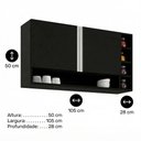Ver imagem 3 de Armário Aéreo Cozinha Vanessa 105cm 2 Portas Nicho Lateral MDP Funcional Preto - Desk Design