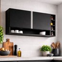 Ver imagem 2 de Armário Aéreo Cozinha Vanessa 105cm 2 Portas Nicho Lateral MDP Funcional Preto - Desk Design