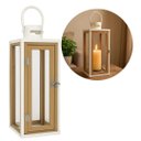 Ver imagem 1 de Lanterna Decorativa Metal Branco Prime e Madeira com Vidro 38cm X 13cm