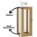 Ver imagem 4 de Lanterna Decorativa Metal Branco Prime e Madeira com Vidro 38cm X 13cm
