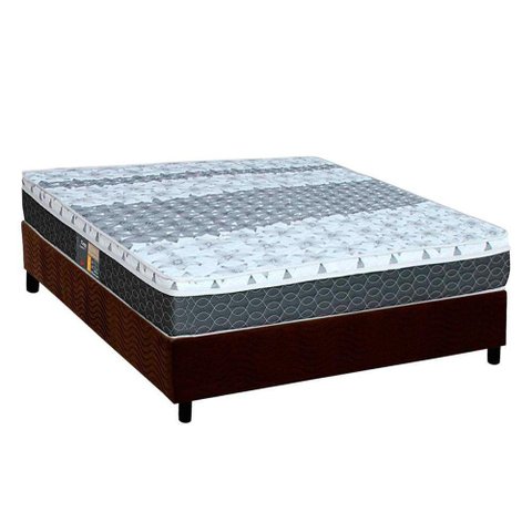 Cama Box Casal: Colchão Molas Castor Bonnel System Class + Base CRC Suede Marrom(138x188)