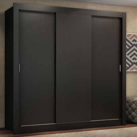 Guarda-Roupa Casal Madesa Lyon Plus 3 Portas de Correr 4 Gavetas Preto Cor:Preto