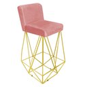 Ver imagem 2 de Kit 04 Banqueta Alta Com Encosto Loki Cozinha Bar Balcão Bistrô Ferro Dourado Suede Rose Gold -