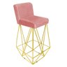 Kit 04 Banqueta Alta Com Encosto Loki Cozinha Bar Balcão Bistrô Ferro Dourado Suede Rose Gold - - 2
