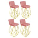 Ver imagem 1 de Kit 04 Banqueta Alta Com Encosto Loki Cozinha Bar Balcão Bistrô Ferro Dourado Suede Rose Gold -