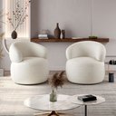 Ver imagem 1 de Kit 2 Poltronas Design Orgânico Moderno e Sofisticado Eloah Base Giratória Bouclé Italiano Off White