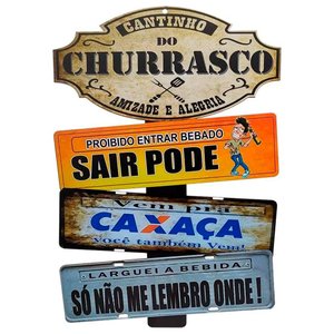 Placas de Carros 3 Frases Decor Cantinho do Churrasco - Cachaça
