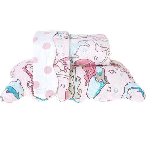 Kit Cobre Leito Rolinho Solteiro + Porta Travesseiro Toque Macio Mermaid
