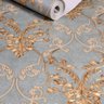 Papel de Parede Importado Arabesco Azul Dourado 10m Cola - 7