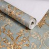 Papel de Parede Importado Arabesco Azul Dourado 10m Cola - 1