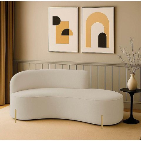 Sofá 2 Lugares Orgânico 160cm Pé Dourado Morgan Cotelê Ext/veludo D03 - D'Rossi Cor Bege