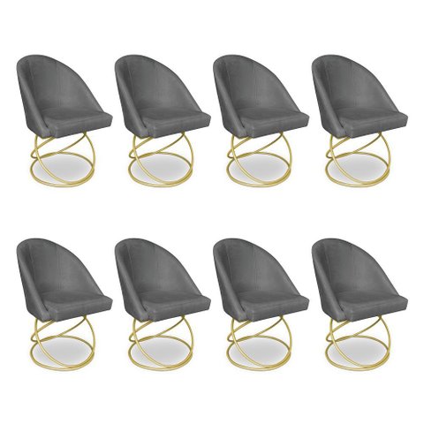 Kit 08 Cadeiras Poltrona de Jantar Bela Veludo Base Metálica Luxo Dourado - Pallazio