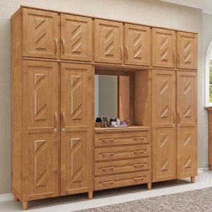 Guarda-roupa 10 Portas 4 Gavetas Freijó Capelinha Madeira Pinus - Cavazotto
