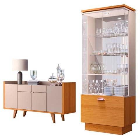 Buffet Aparador Melodia e Cristaleira Aura Off/cinamomo - Hb Móveis