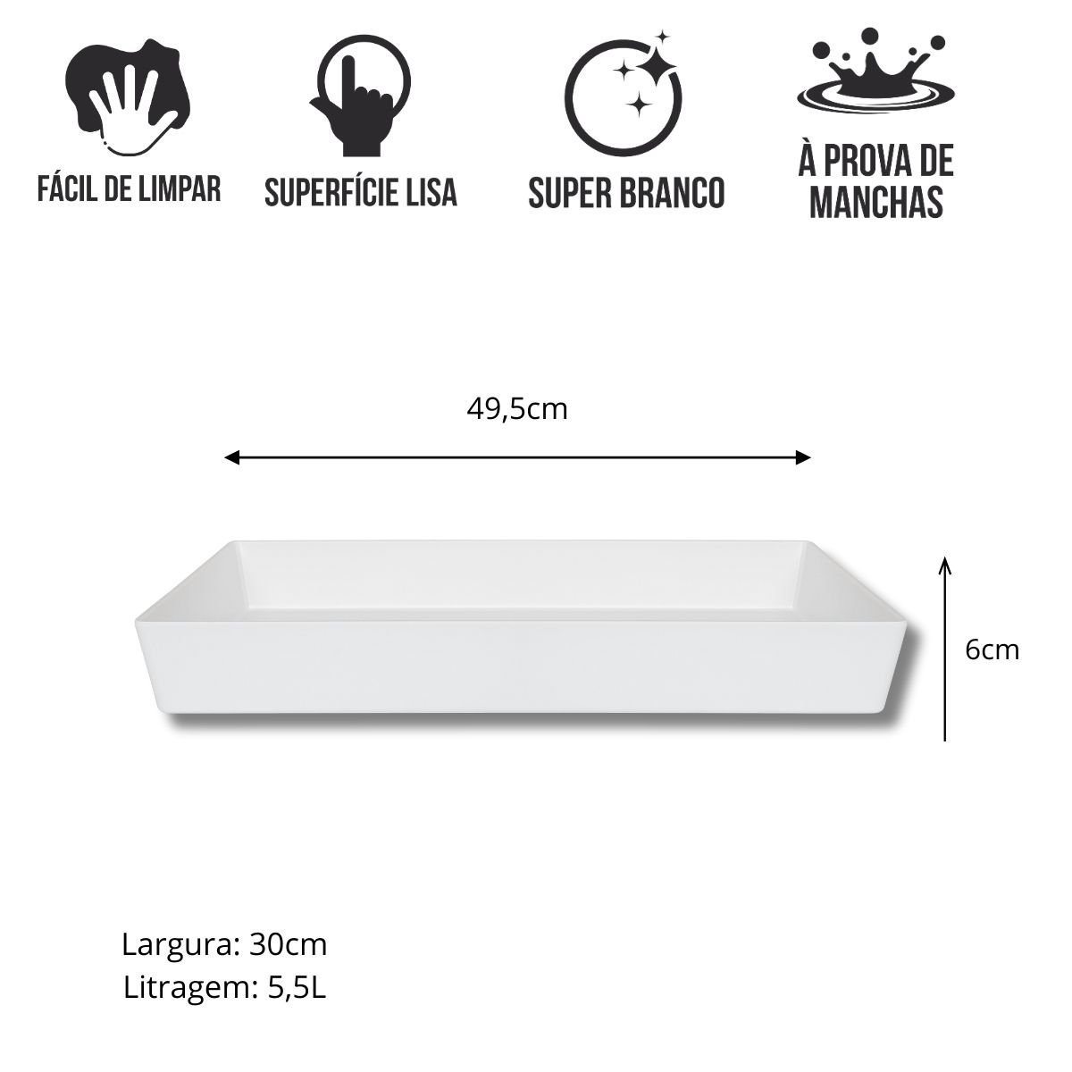 Travessa Buffet Gn 1/1 65mm Branco Melamina Gourmet Mix - 4