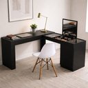 Ver imagem 1 de Conjunto Escritório 2 Peças Escrivaninha Penteadeira Star e Cadeira Eames Base de Madeira Yescasa Preto/Branco