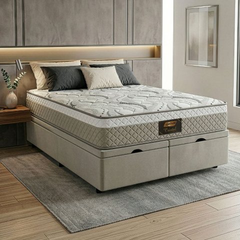 Cama Box Baú Casal Queen Cristal Molas Ensacadas 158x198x64cm