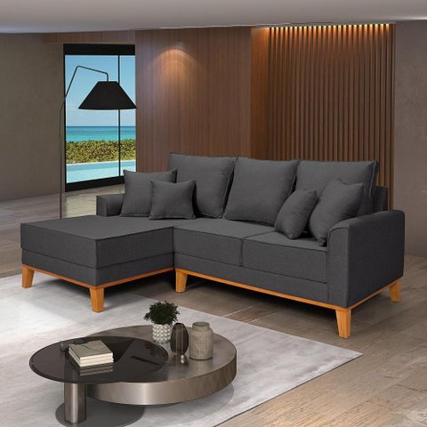 Sofá Living Beny com Chaise para Sala de Estar Confortável Império Grafite 199