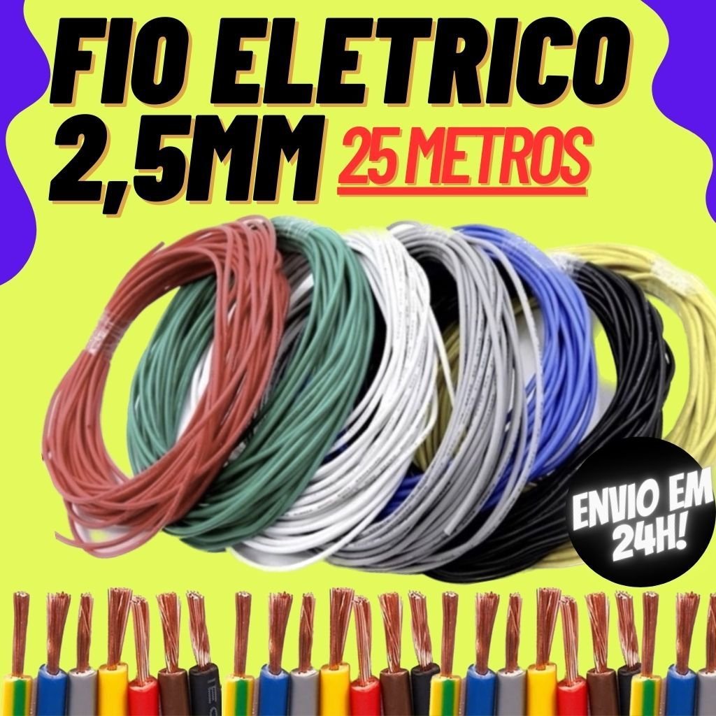 Fio cabo flexivel eletrico 2,5mm 25 metros :Amarelo - 10